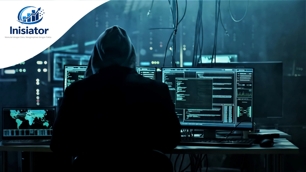 Seorang analis siber mengenakan hoodie bekerja di depan beberapa layar komputer berisi kode, peta digital, dan grafik data, merepresentasikan investigasi penipuan digital, perilaku digital dan keamanan siber tahun 2026.